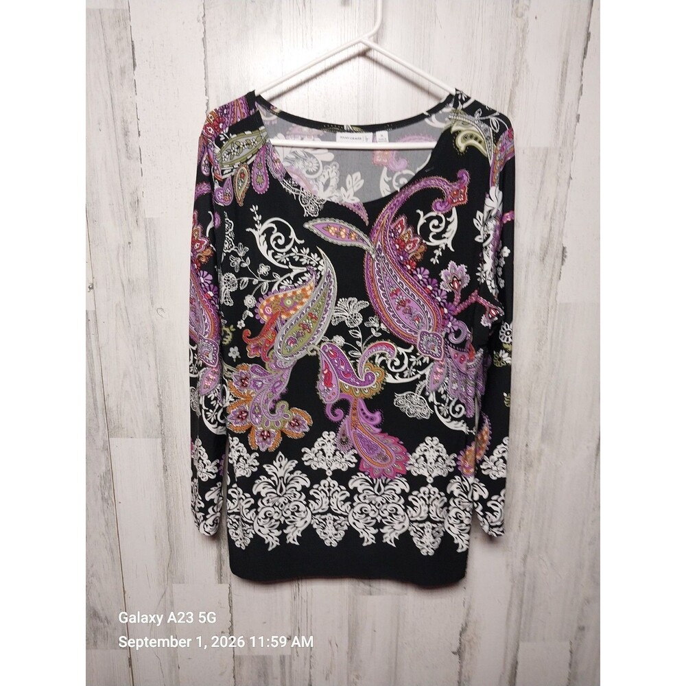 Susan Graver XL Paisley Print 3/4 Sleeve Top